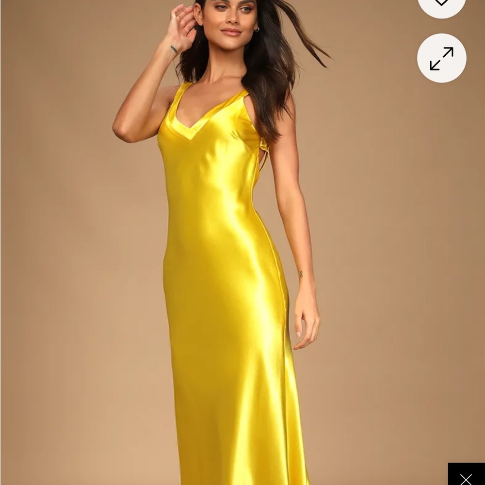 Lulu's Yellow Satin Maxi Dress